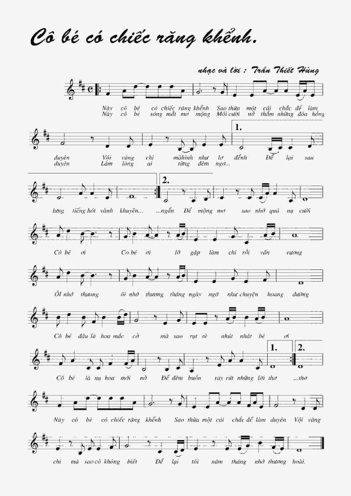 Sheet nhạc Cô Bé Có Chiếc Răng Khểnh